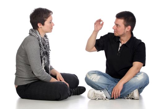 deaf persons hand demonstrating over a white background