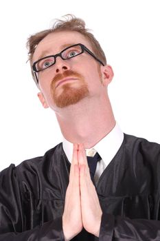 Man praying on white background