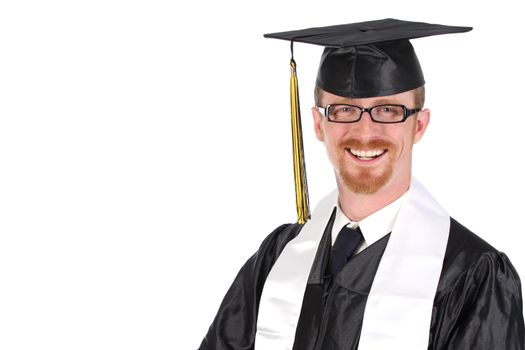 happy graduation a young man on white background