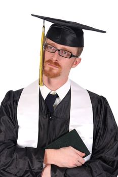 graduation a young man cry on white background