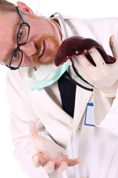 details an doctor research meat on white background