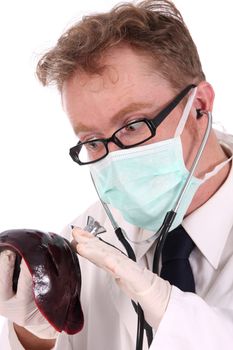 details an doctor research meat on white background