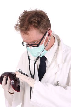 details an doctor research meat on white background