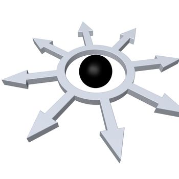 ring with pointers to all directions and a black ball in the center - 3d illustration