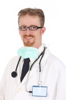Portrait of smiling doctor on white background