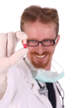 doctor with tablet on white background