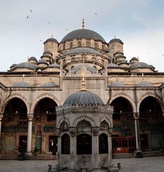 Interior view of the Mosque of the Valide by the Galata bridge in Istanbul