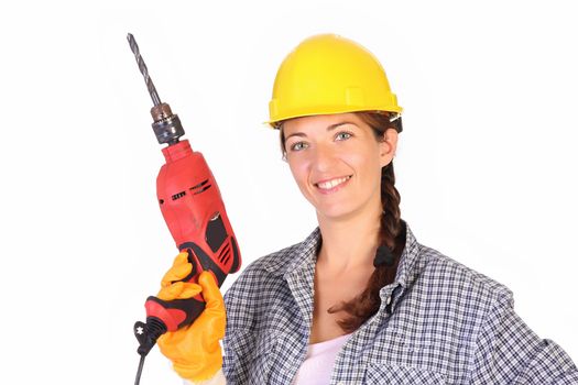 Beauty woman with auger on white background