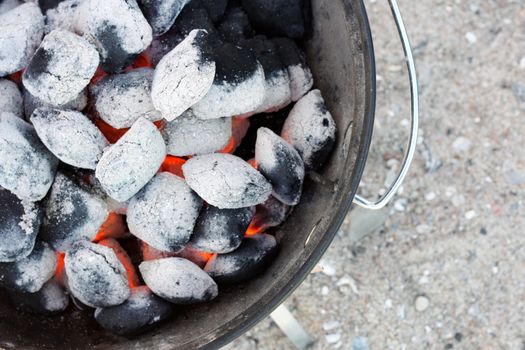 Coal in a grill