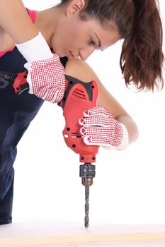 Beauty woman with auger on work place