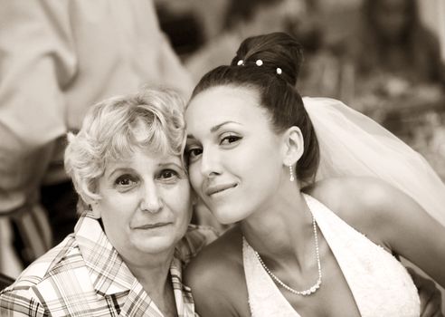 Portrait of the beautiful bride with the grandmother