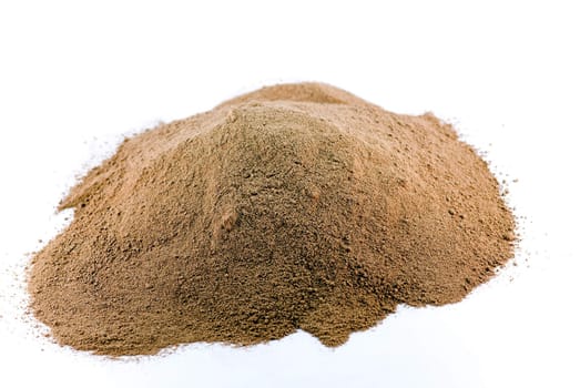 chocolate powder in bulk on white background