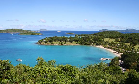 Overview of Caneel Bay on the island of St John in the Caribbean
