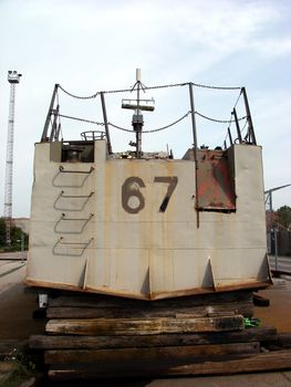 portrait of military ship backside
