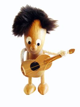 Funny wood character playing guitar from the 60-s
