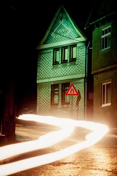 At night in a small village in Thuringia, Eastern Germany, a few years after reunification.