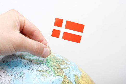 Denmark on a globe