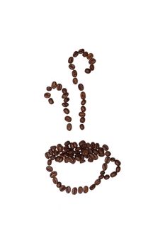 Coffee beans illustrating a hot cup of coffee