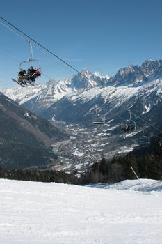 An alpine lift in the mountains of Chamonix