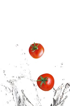 Tomatoes splashing in water