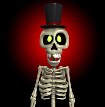 A skeleton wearing a fancy top hat.
