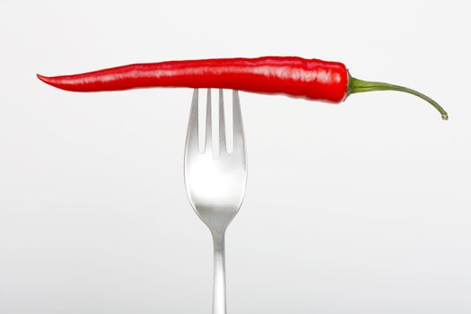 Red hot chili on a fork