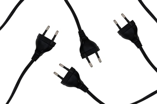 Black european power cords isolated on white