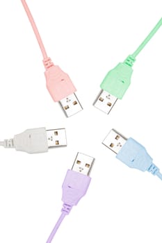 Mulitcolored USB plugs isolated on white