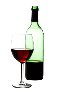 A glass and bottle of red wine