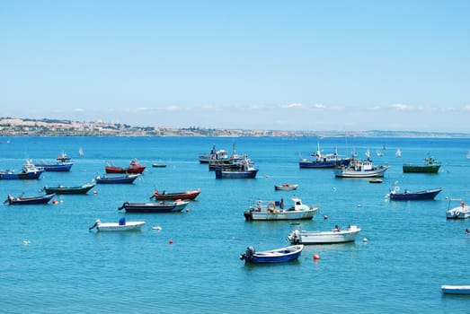 beautiful photo of boats harbor in the port of Cascais, Portugal