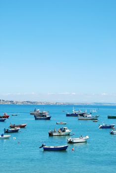 beautiful photo of boats harbor in the port of Cascais, Portugal