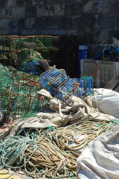 photo of old fishing tools in the port of Cascais, Portugal