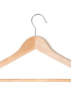 A wooden hanger isolated on white