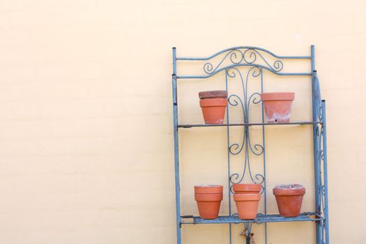 Empty terracotta garden pots on a table