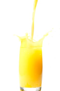 Delicious fresh orange juice on white