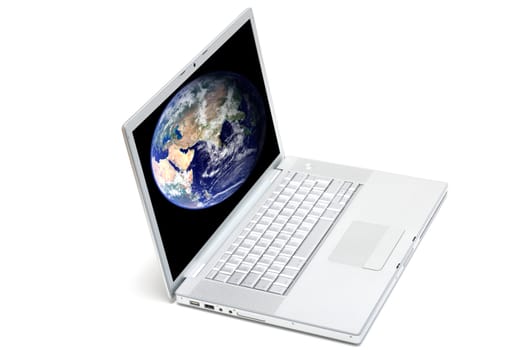 Isolated laptop displaying a globe on the laptop