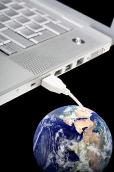 Laptop connected to Earth