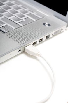 Laptop connected to a USB plug