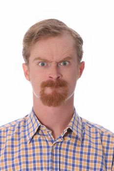 Portrait of angry man on white background