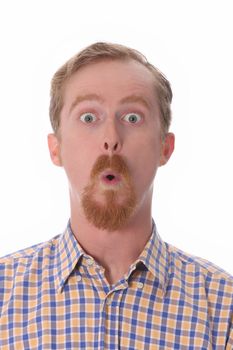 Portrait of amazed man on white background