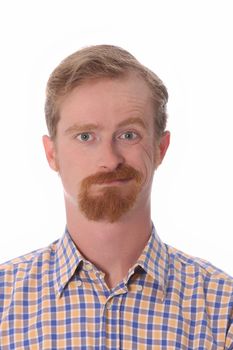 Portrait of frustrated man on white background