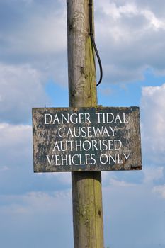 Tidal causeway sign for vehicles only