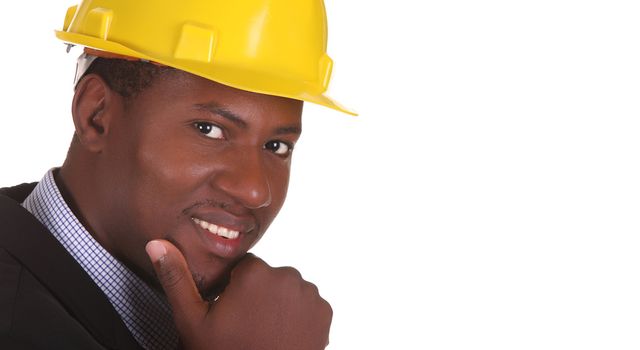 Young african american businessman on white background