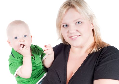 Studio shot of happy family - mother and son