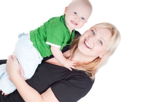 Studio shot of happy family - mother and son