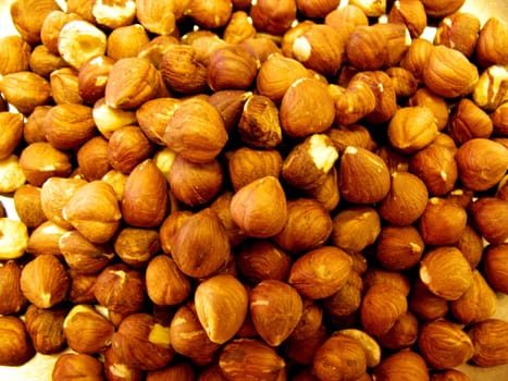 portrait of pile of peeled hazelnuts