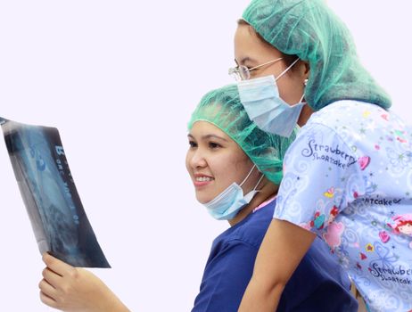 asian nurses with x ray picture