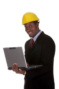 Young african american businessman with laptop computer 