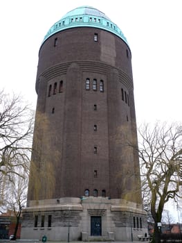 portrait of huge water tower at winter