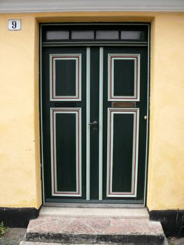 portrait of a classic door with steps